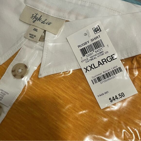 NWT Style & Co Oatmeal Heather Combo Striped Long Sleeve Rugby Polo Shirt XXL - Picture 5 of 6